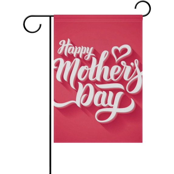 SKYSONIC Mother's Day with Heart On Red Double-Sided Printed Garden House Sports Flag - 12x18in Polyester Decorative Flags for Courtyard Garden Flowerpot