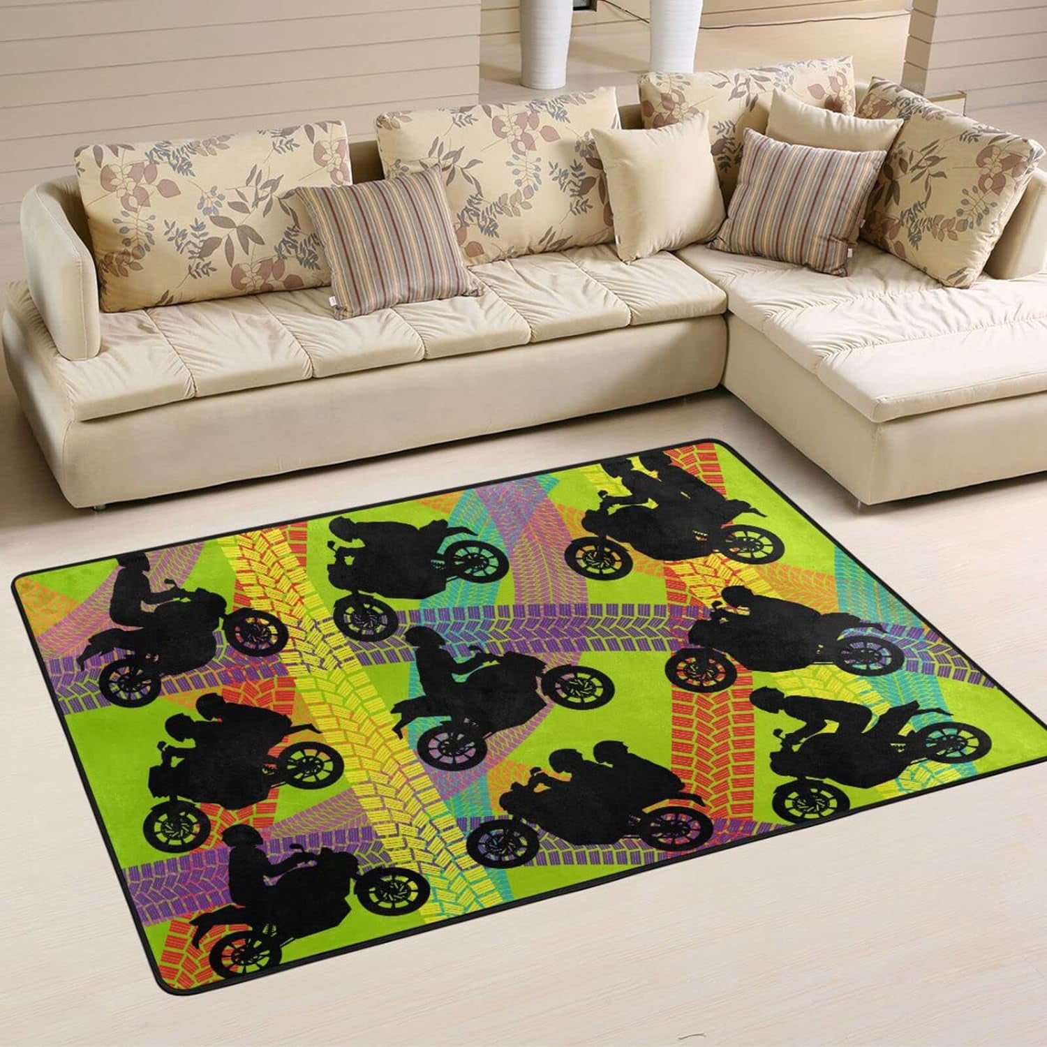 SKYSONIC Motorbike Riders Silhouettes Area Rug 72x48in Non-Slip Floor ...