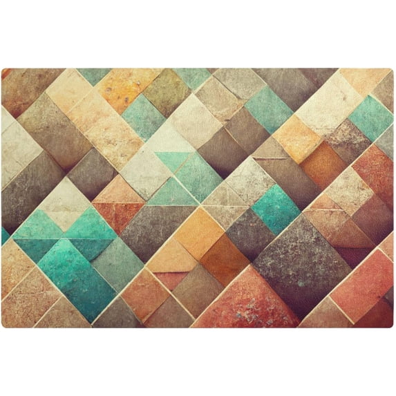 SKYSONIC Multicolored Triangles Dish Drying Mat PU Leather Drying Pad for Kitchen Water Absorption Heat Resistant Home Decoration Mat 17.7×11.8 IN