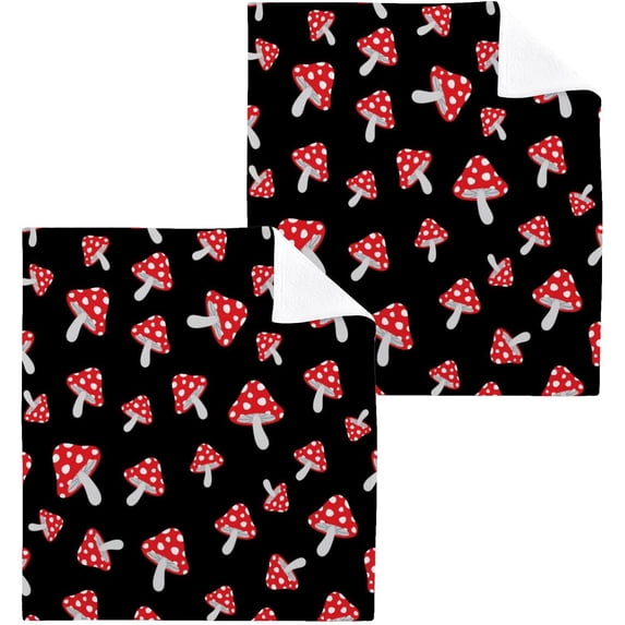 SKYSONIC Mushroom Cotton Washcloths Set of 2, Highly Absorbent Soft Fingertip Towel for Bathroom, Gym, Hotel and Spa, 12 x 12 Inch