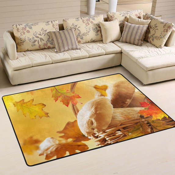 SKYSONIC Mushroom Wooden Maple Area Rug,72x48in Non-Slip Floor Carpet Comfort Floor Mats Decor for Indoor Living Dining Room and Bedroom Area