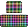 thumbnail image 1 of SKYSONIC Neon Plaid Kitchen Mat 2 Pcs Set Anti Fatigue Cushioned Waterproof Non Slip Comfort Standing Padded Floor Mats Rugs, 1 of 7