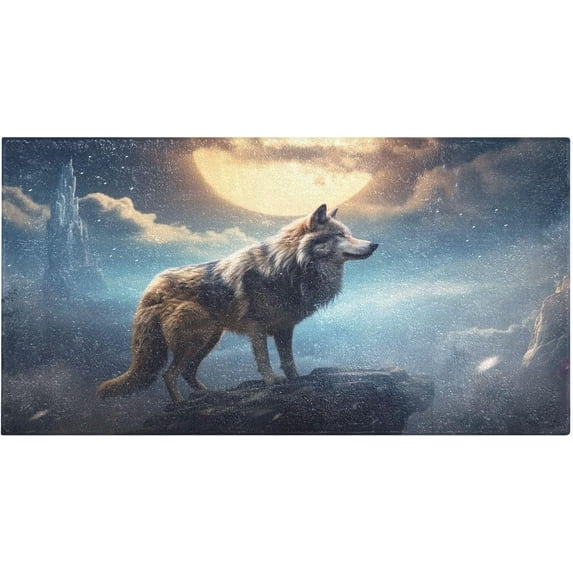 SKYSONIC Night Wolf Pattern Kitchen Mats 20"x39" Absorbent Non Slip Runner Rug Machine Washable Kitchen Floor Mat for Home Bathroom Door