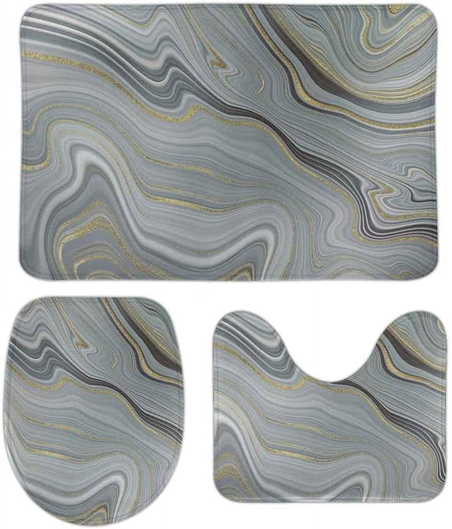SKYSONIC NonSlip 3 Piece Bathroom Rug Set Abstract Grey Marble Soft