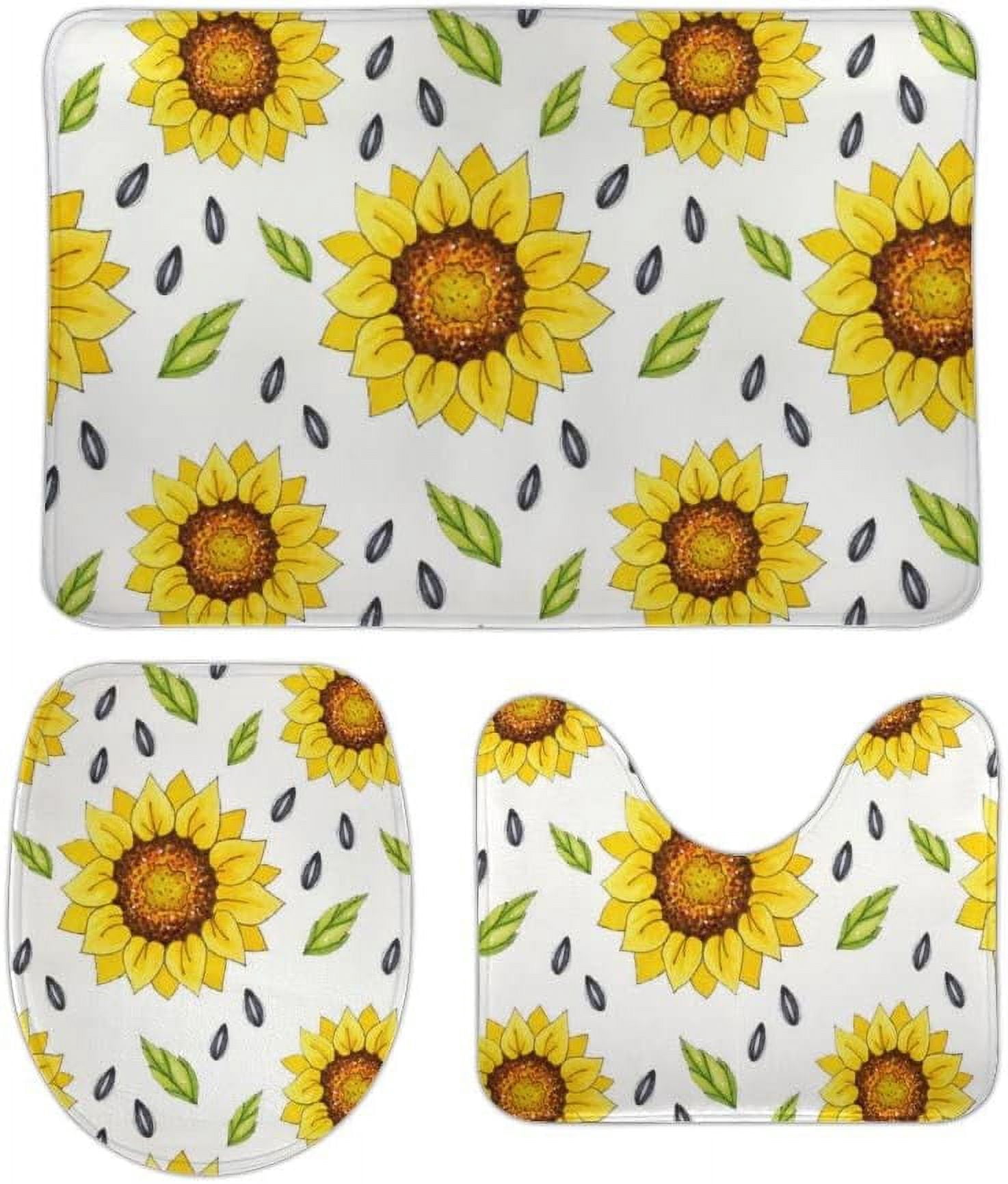 SKYSONIC Non-Slip 3 Piece Bathroom Rug Set Bright Sunflowers and Seeds ...