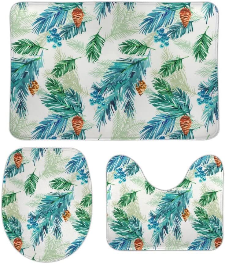 SKYSONIC NonSlip 3 Piece Bathroom Rug Set Christmas Blue Berries and