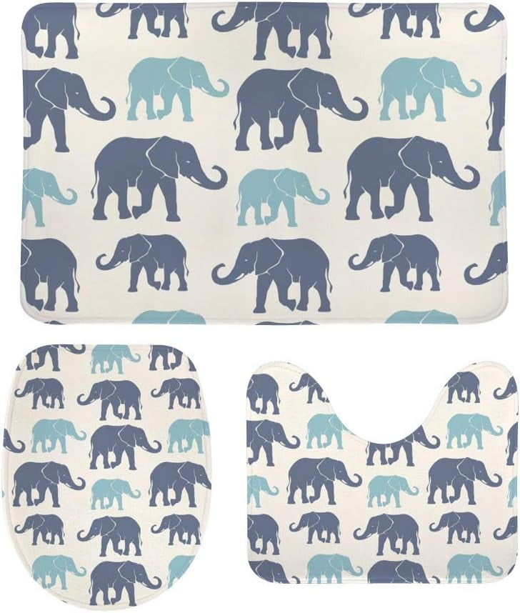 SKYSONIC Non-Slip 3 Piece Bathroom Rug Set Elephants On White Soft ...