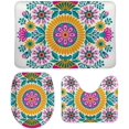 thumbnail image 1 of SKYSONIC Non-Slip 3 Piece Bathroom Rug Set Ethnic Flower Decoration Soft Contour Rug + Toilet Lid Cover + Bath Mat Bathroom Decor, 1 of 6