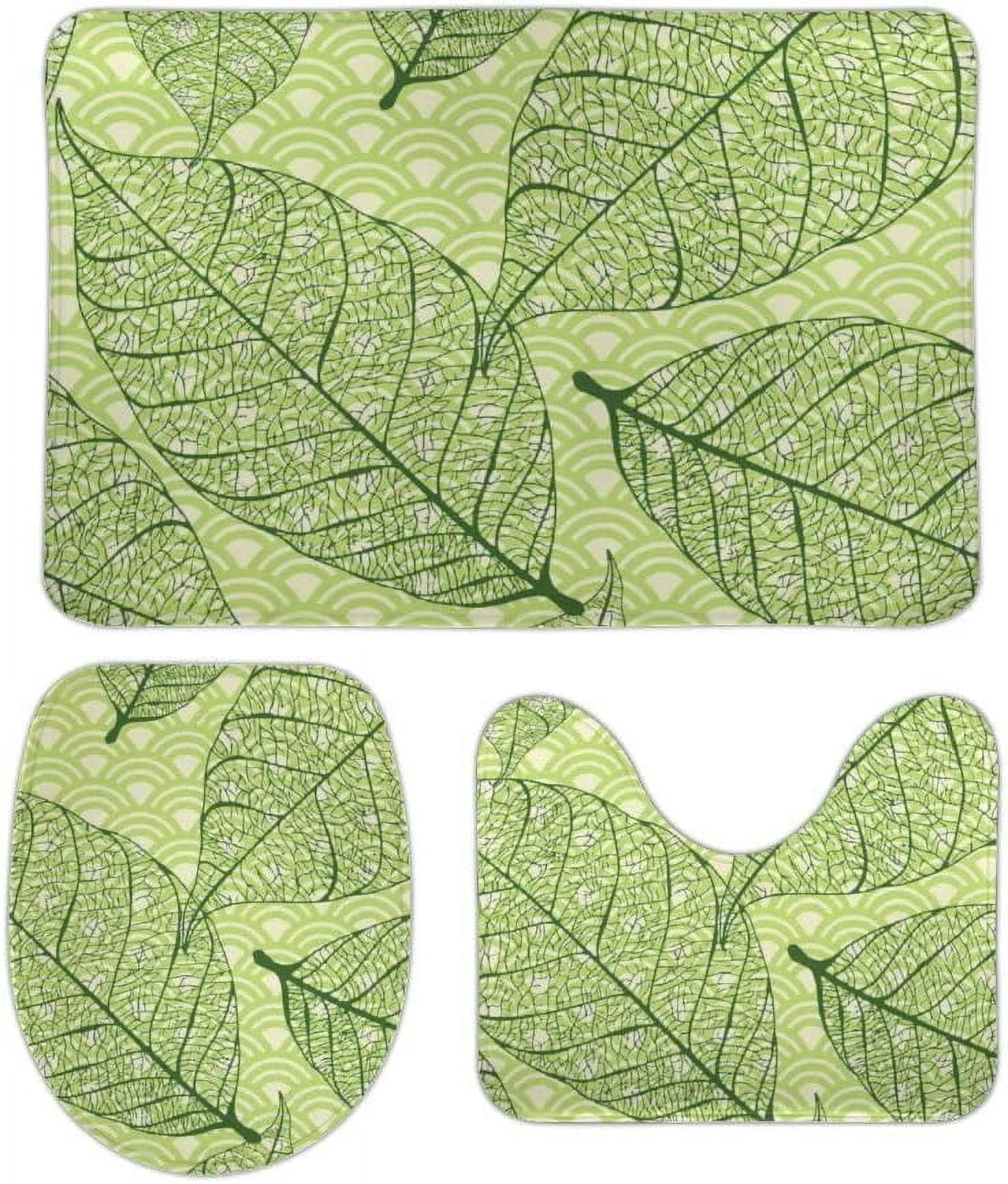SKYSONIC Non-Slip 3 Piece Bathroom Rug Set Green Leaves Mermaid Skins Soft Contour Rug + Toilet ...