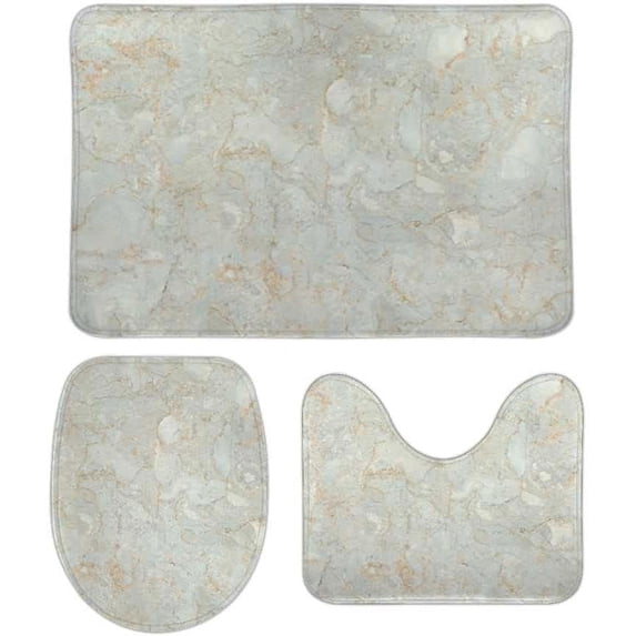 SKYSONIC Non-Slip 3 Piece Bathroom Rug Set Marble Gray Color Soft Contour Rug + Toilet Lid Cover + Bath Mat Bathroom Decor