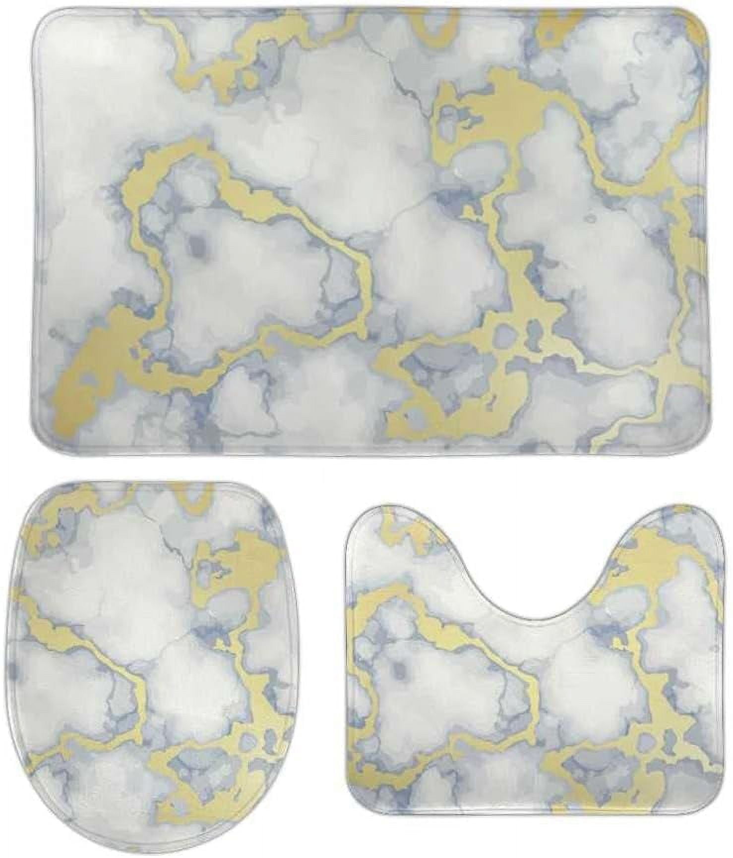 SKYSONIC Non-Slip 3 Piece Bathroom Rug Set Marble Inlaid Gold Texture ...