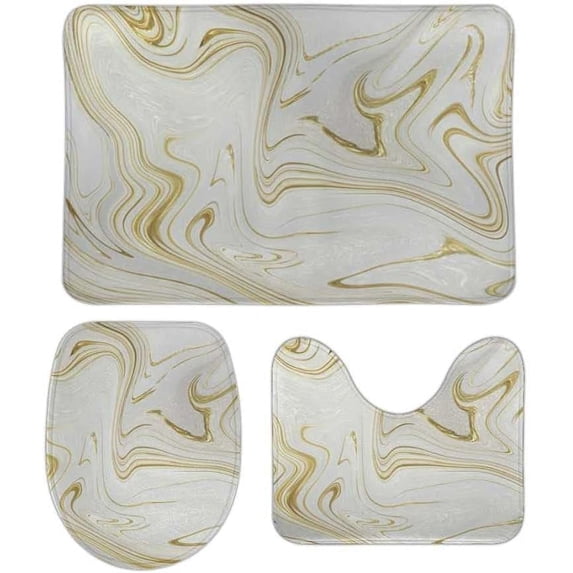 SKYSONIC Non-Slip 3 Piece Bathroom Rug Set Marble Texture Soft Contour Rug + Toilet Lid Cover + Bath Mat Bathroom Decor