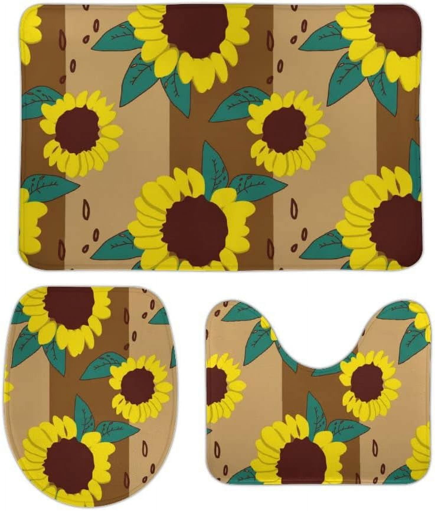 SKYSONIC Non-Slip 3 Piece Bathroom Rug Set Retro Sunflower Pattern Soft ...