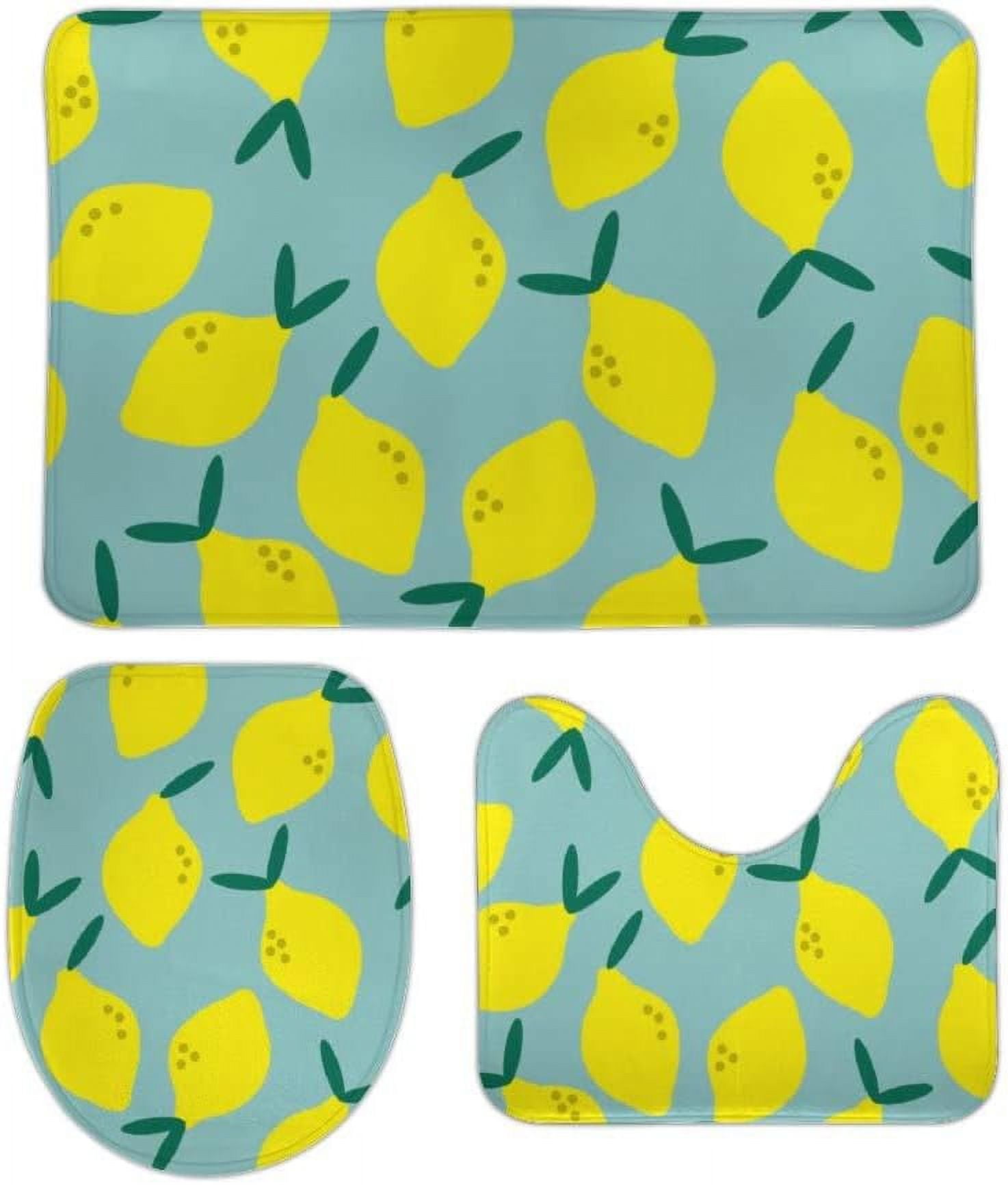 SKYSONIC Non-Slip 3 Piece Bathroom Rug Set Simple Lemon Pattern Soft ...