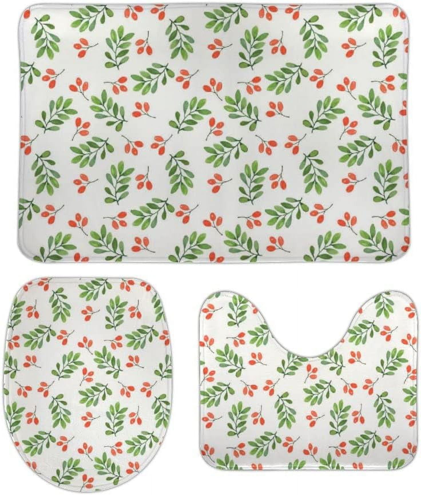 SKYSONIC NonSlip 3 Piece Bathroom Rug Set Watercolor Floral Pattern on