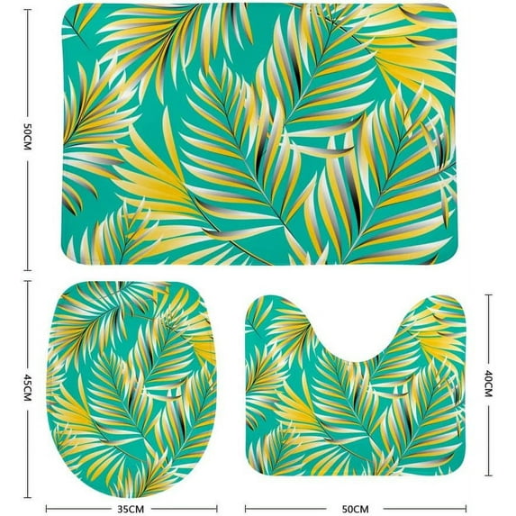 Non-Slip 3 Piece Bathroom Rug Set Watercolor Leaves Soft Contour Rug + Toilet Lid Cover + Bath Mat Bathroom Decor