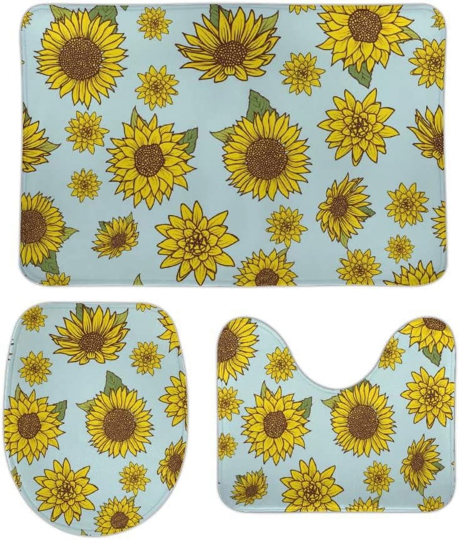 SKYSONIC Non-Slip 3 Piece Bathroom Rug Set Watercolor Sunflowers on ...