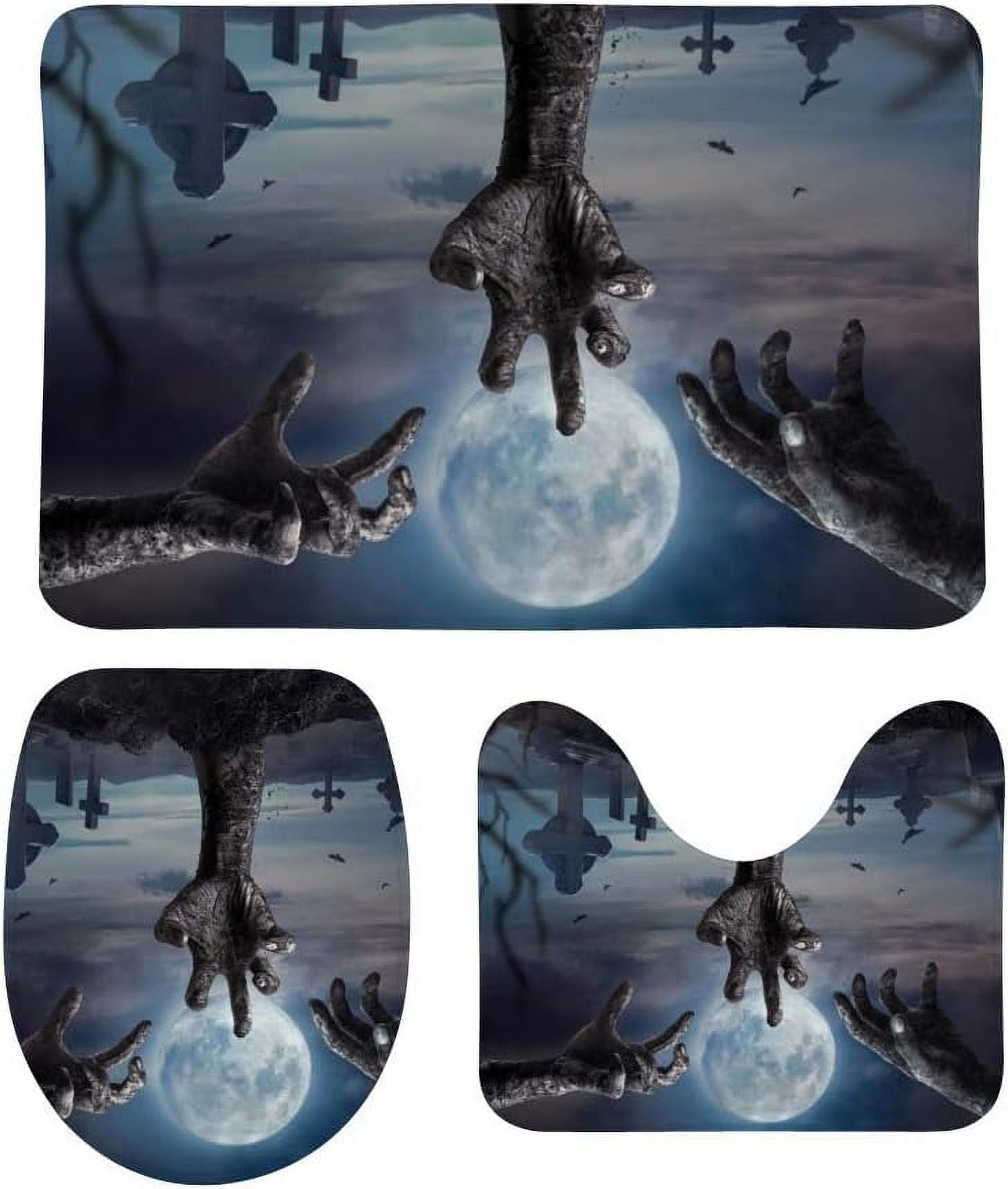 SKYSONIC Non-Slip 3 Piece Bathroom Rug Set Zombie Hands Rising Soft ...
