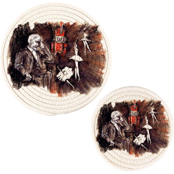 SKYSONIC Nutcracker Dancer Vintage Pot Holders Trivets, 2 Pcs Heat Resistant Trivets,Christmas Old Cotton Thread Weave Mats for Hot Pads Pans Pot Bowl Teapot for Kitchen Decor