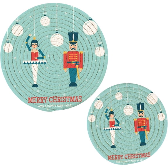 SKYSONIC Nutcrackers Dancer Pot Holders Trivets, 2 Pcs Heat Resistant Trivets,Christmas Light Bulb Cotton Thread Weave Mats for Hot Pads Pans Pot Bowl Teapot for Kitchen Decor