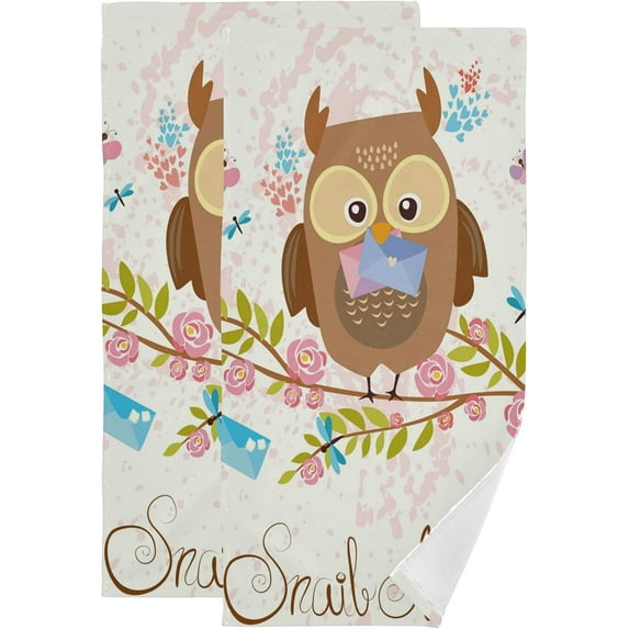 SKYSONIC Owl Soft Hand Towels set of 2, Absorbent Bath Towel Decorative Fingertip Towels for Bathroom Spa Hotel Swimming Pool,14.4 x 28.3 inch