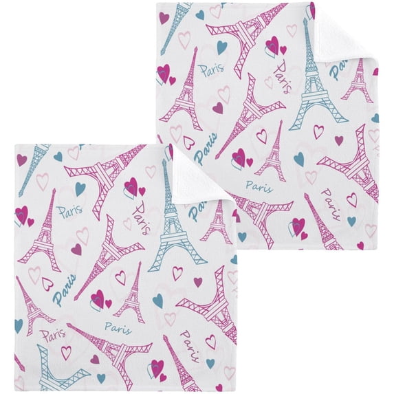 SKYSONIC Pairs Eiffel Tower Washcloths Set of 2, Highly Absorbent Soft Cotton Fingertip Towels for Bathroom, Kitchen, Gym, Spa, Home Decor 12 x 12 Inch