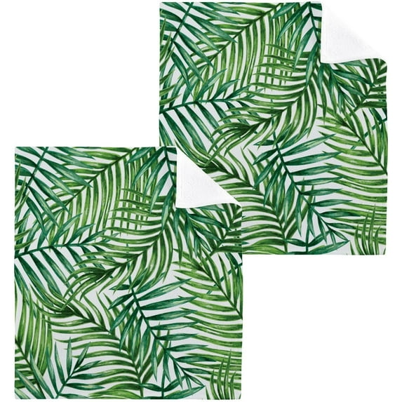 SKYSONIC Palm Leaf Washcloths Set of 4, Highly Absorbent Soft Cotton Fingertip Towels for Bathroom, Kitchen, Gym, Spa, Home Decor 12 x 12 Inch
