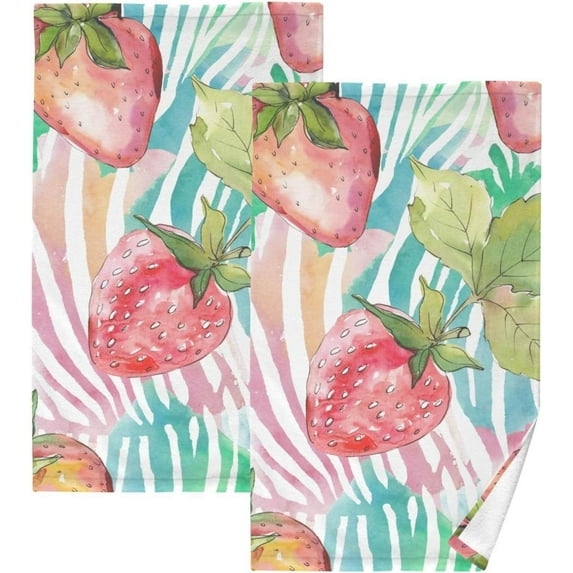 SKYSONIC Pattern of Strawberry Bathroom Towels 2 PCS, 16"x28", Cotton Bath Towel Water Absorbent Lightweight Quickdry Towels for Bathroom Ktichen Travel Gym