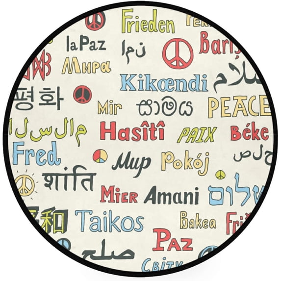 SKYSONIC Peace Different Languages ColorRound Area Rug Chair Couch Cover Area Rug for Bedroom Floor Sofa Living Room Non-Slip Home Decor 3 x 3 Feet