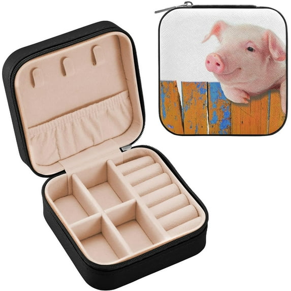 SKYSONIC Pig Travel Jewelry Box PU Leather Jewelry Organizer Ideal Gift for Women Girls, Portable Mini Jewelry Travel Case for Stud Earrings Rings Necklaces Bracelets