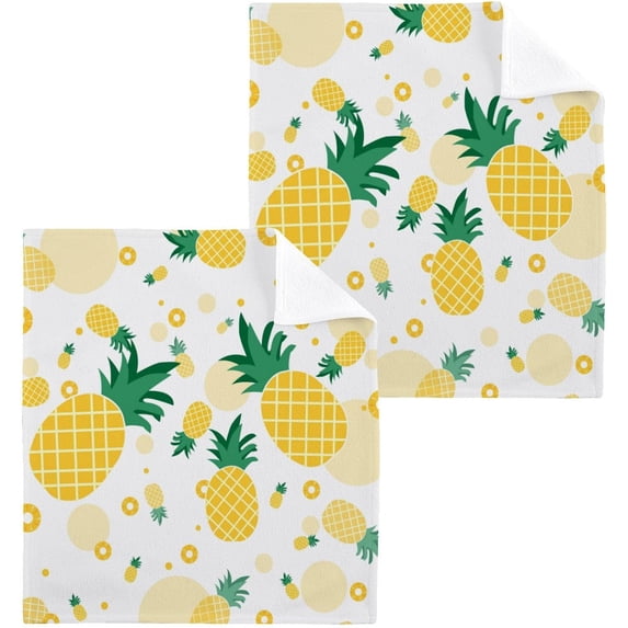 SKYSONIC Pineapple Cotton Washcloths Set of 2, Highly Absorbent Soft Fingertip Towel for Bathroom, Gym, Hotel and Spa, 12 x 12 Inch