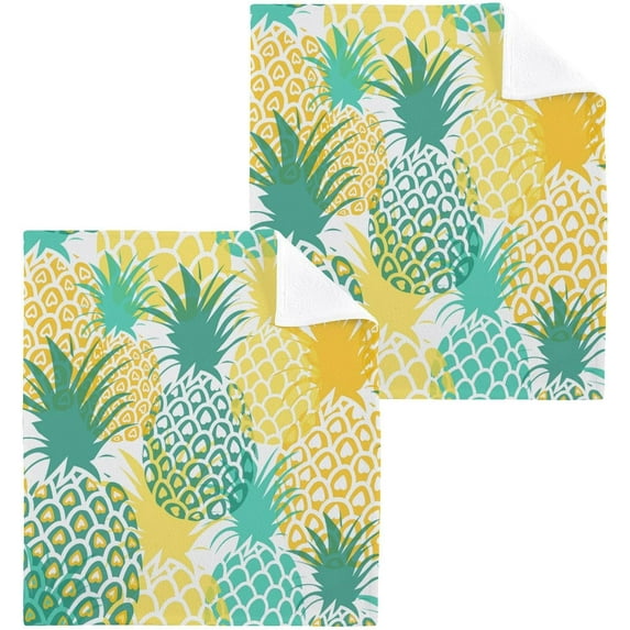 SKYSONIC Pineapple Washcloths Set of 2, Highly Absorbent Soft Cotton Fingertip Towels for Bathroom, Kitchen, Gym, Spa, Home Decor 12 x 12 Inch