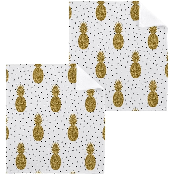 SKYSONIC Pineapple Washcloths Set of 2, Highly Absorbent Soft Cotton Fingertip Towels for Bathroom, Kitchen, Gym, Spa, Home Decor 12 x 12 Inch