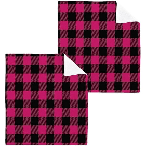 SKYSONIC Pink Buffalo Plaid Washcloths, 2 PCS 12 X 12 Inches Cotton Wash Cloths, Highly Absorbent and Soft Face Towels for Bathroom,Gym,Hotel and Spa
