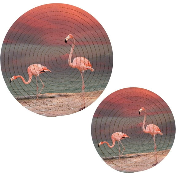 SKYSONIC Pink Flamingo Sea Pot Holders Trivets, 2 Pcs Heat Resistant Trivets,Summer Sunrise Cotton Thread Weave Mats for Hot Pads Pans Pot Bowl Teapot for Kitchen Decor