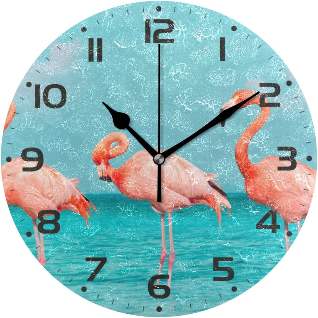 SKYSONIC Pink Flamingo Wall Clock 10 Inch Silent Non Ticking Round