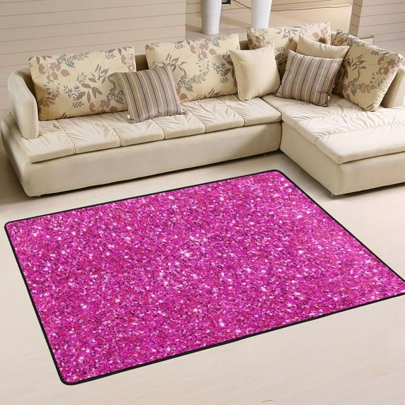 SKYSONIC Pink Glittering Theme Non-Slip Area Rug, Floor Carpet Comfort Floor Mats Decor for Indoor Front Porch Living Room Bedroom Kitchen, 36"x24"