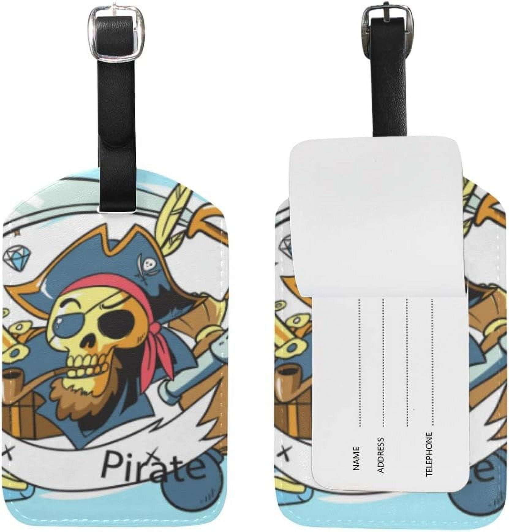 SKYSONIC Pirate Skull Luggage Tags Leather Cover Case Suitcase Labels