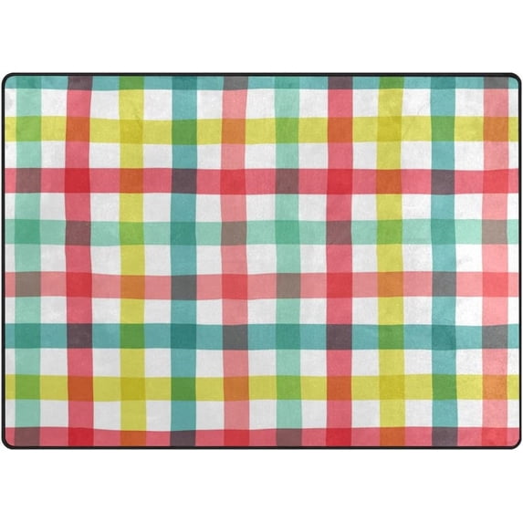 SKYSONIC Plaid Pattern Area Rug Pad - 63x48 inch - 100% Light Weight Polyester Fabric for Living Bedroom