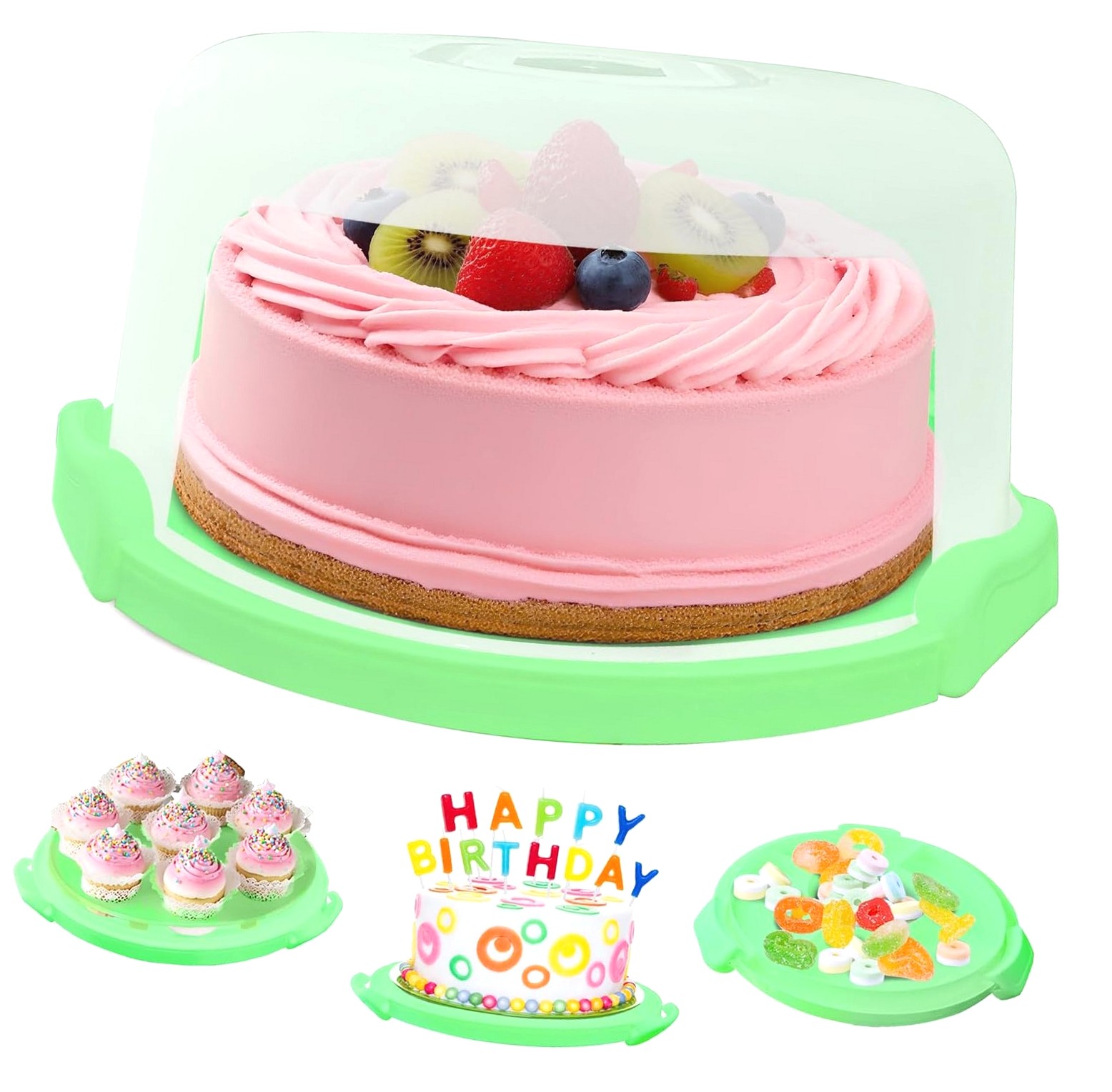 SKYSONIC Plastic Cake Container with Lid and Handle, 4 in 1 ...