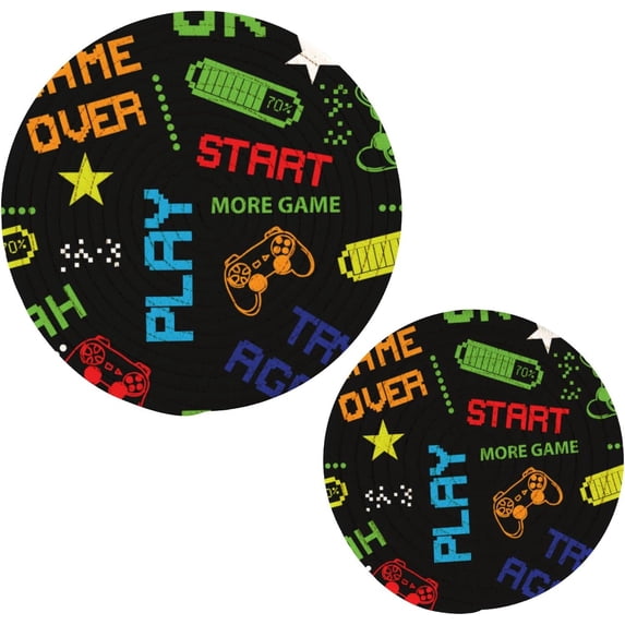 SKYSONIC Play Games Style Pot Holders Trivets, 2 Pcs Heat Resistant Trivets,Vintage Colorful Cotton Thread Weave Mats for Hot Pads Pans Pot Bowl Teapot for Kitchen Decor