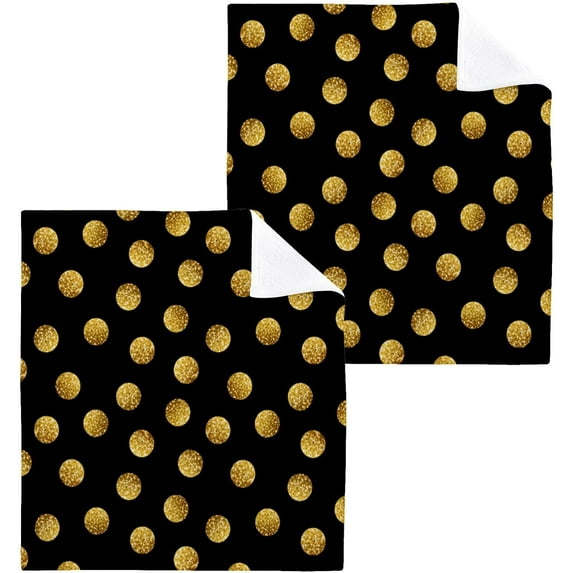 SKYSONIC Polka Dot Cotton Washcloths Set of 2, Highly Absorbent Soft Fingertip Towel for Bathroom, Gym, Hotel and Spa, 12 x 12 Inch