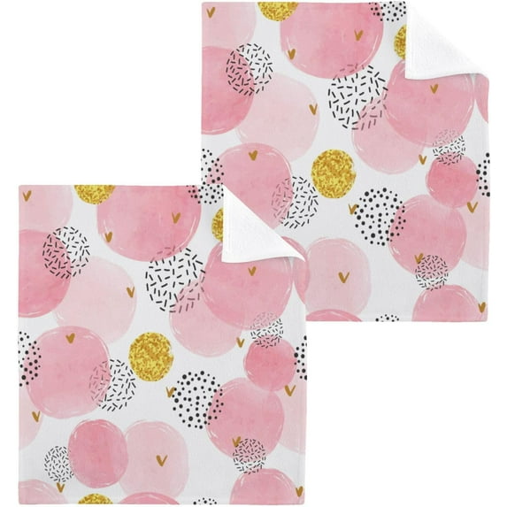SKYSONIC Polka Dot Cotton Washcloths Set of 2, Highly Absorbent Soft Fingertip Towel for Bathroom, Gym, Hotel and Spa, 12 x 12 Inch