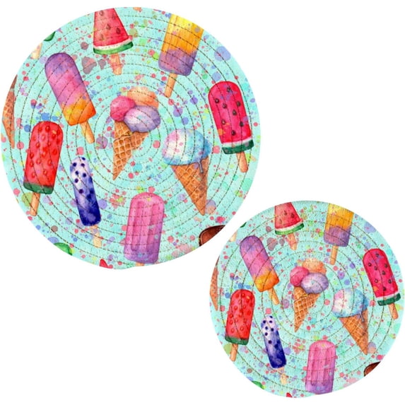 SKYSONIC Popsicle Color Summer Pot Holders Trivets, 2 Pcs Heat Resistant Trivets,Watercolor Funny Cotton Thread Weave Mats for Hot Pads Pans Pot Bowl Teapot for Kitchen Decor