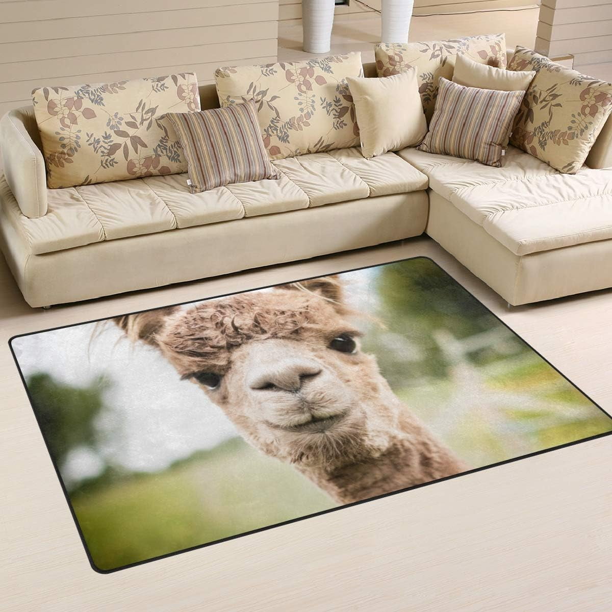 SKYSONIC Portrait Brown Alpaca Area Rug Pad Dining Room Bedroom 5'x3