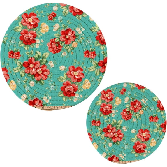 SKYSONIC Pot Holders Trivets Set cs Pink Red Rose Flower Floral Potholders for Kitchens 100% Cotton Thread Weave Trivets Kitchen Trivet for Table Countertop Protector Hot Pads Pans Mats