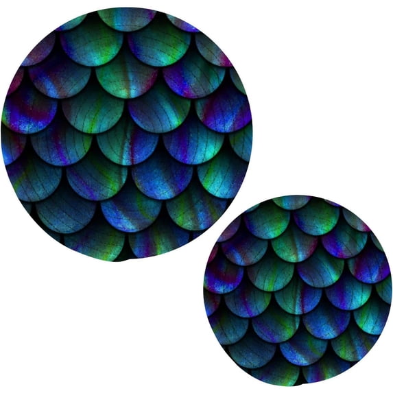 SKYSONIC Pot Holders Trivets set, 2 Pcs,Blue Green Fish Scales Rainbow Color Potholders for Kitchen Thread Weave Trivets for Hot Dishes/Pot/Bowl/Teapot/Hot Pot Holders