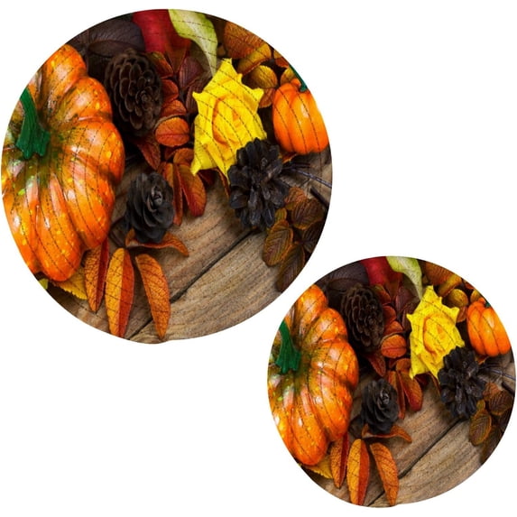 SKYSONIC Pumpkin Pine Cones Pot Holders Trivets, 2 Pcs Heat Resistant Trivets,Fall Autumn Cotton Thread Weave Mats for Hot Pads Pans Pot Bowl Teapot for Kitchen Decor