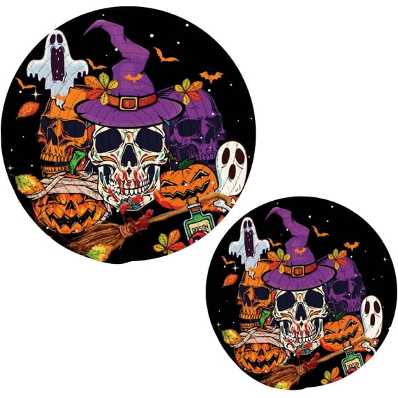 SKYSONIC Pumpkin Witches Halloween Pot Holders Trivets, 2 Pcs Heat Resistant Trivets, Cotton Thread Weave Mats for Hot Pads Pans Pot Bowl Teapot for Kitchen Decor