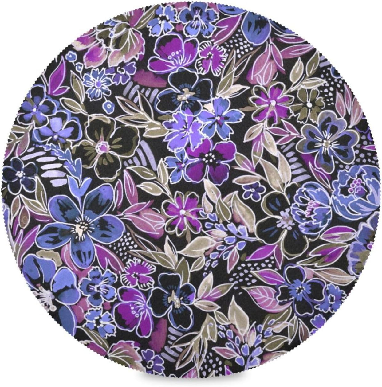 SKYSONIC Purple Flowers Round Placemats Washable Placemats NonSlip